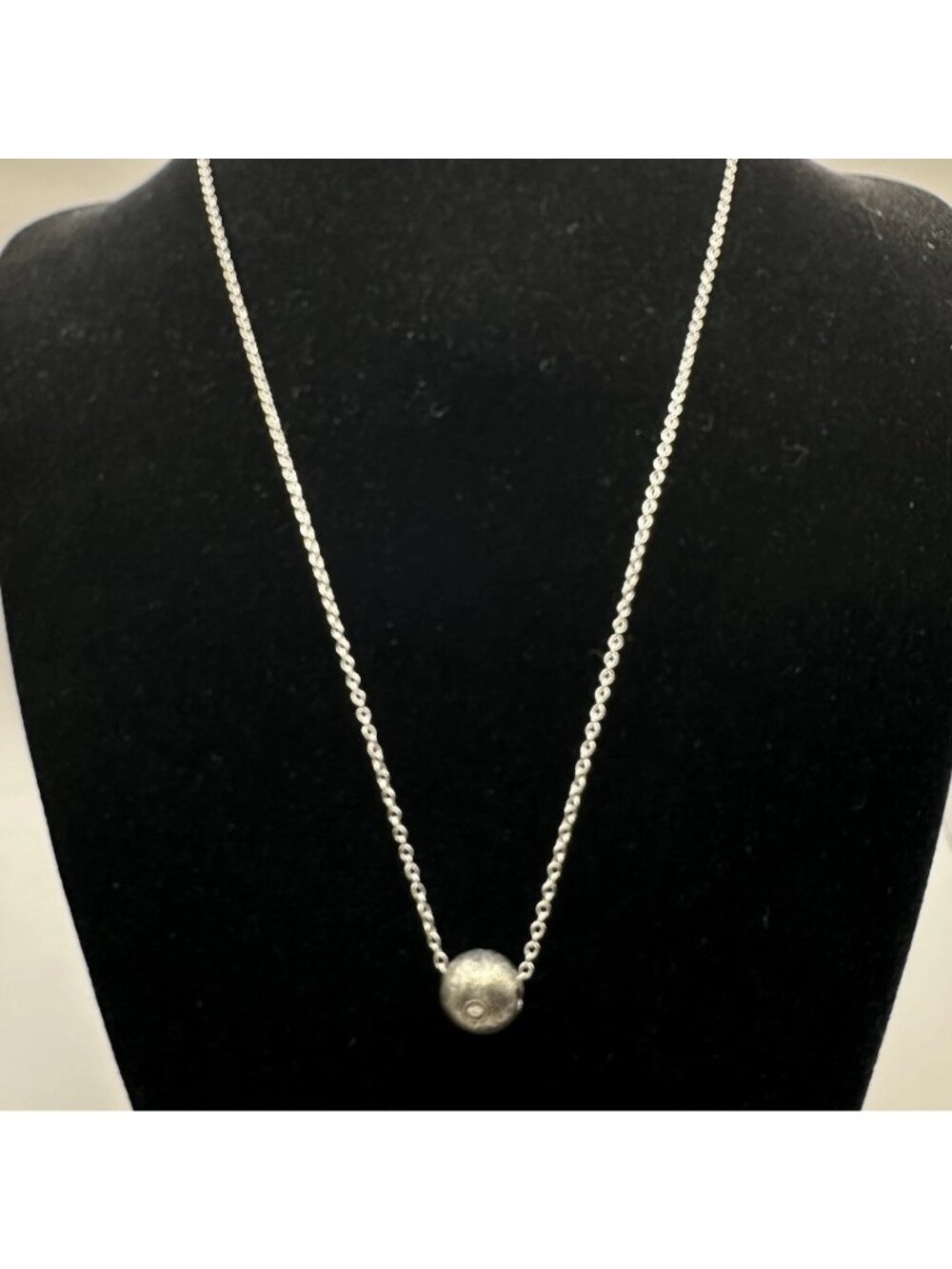 Brushed Ball Diamond Charm Necklace Signed David Tishbi Sterling Silver & 14K